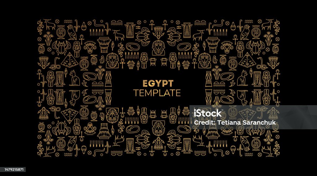 Egypt Frame Design Vector Linear Egypt Frame Cover Template With Space For Text Stock ...