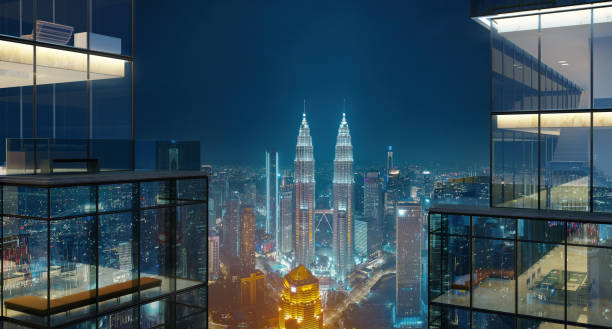 istock Modern high-end apartment or office with beautiful night city view 1479216480