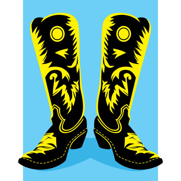 Cowboy Boots Vector illustration of cowboy boots against a blue background in flat style. cowboy boot stock illustrations