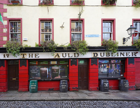 Dublin, Ireland - March 2023: Colorful pub in the Temple Bar area of Dublin