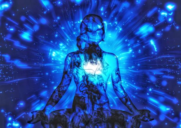istock 3d illustration of meditating woman silhouette with light effects 1479229788