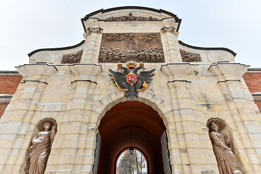 The ancient Peter Gate of the Peter and Paul Fortress in Saint Petersburg, Russia