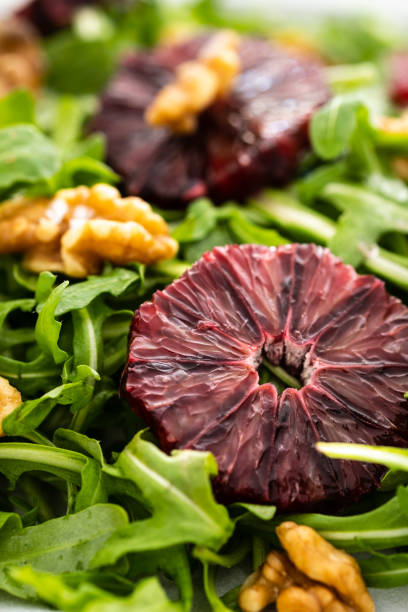 Close-up of Arugula and Blood Orange Salad stock photo