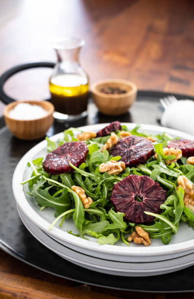 Arugula and Blood Orange Salad with Copy Space stock photo