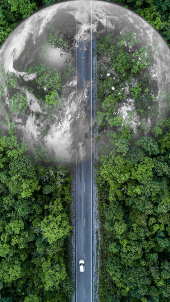 istock Electric vehicle car going through forest, EV electrical energy for environment, Nature power technology sustainable devlopment goals green energy, Ecosystem ecology healthy environment road trip. 1479239916