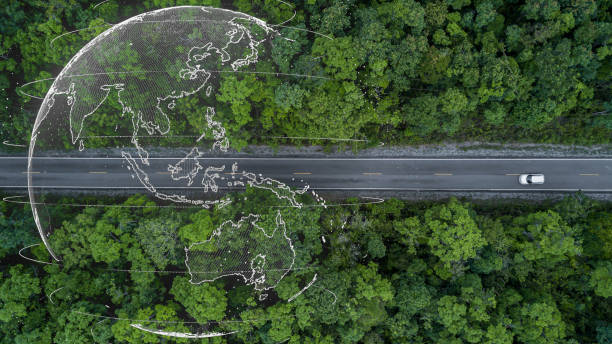 istock Electric vehicle car going through forest, EV electrical energy for environment, Nature power technology sustainable devlopment goals green energy, Ecosystem ecology healthy environment road trip 1479240177