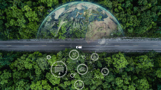 istock Electric vehicle car going through forest, EV electrical energy for environment, Nature power technology sustainable devlopment goals green energy, Ecosystem ecology healthy environment road trip 1479240183