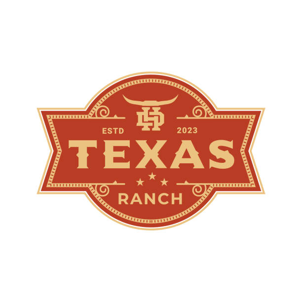 illustrazioni stock, clip art, cartoni animati e icone di tendenza di vintage retro ranch texas famiglia longhorn, western state bull cow. lettera d, h vintage label logo design emblem, vettore - texas longhorn cattle horned cattle farm