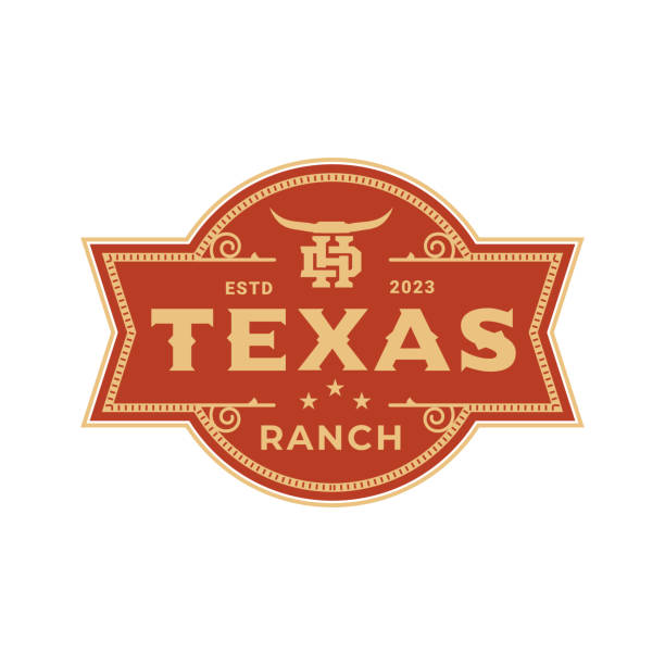 vintage retro ranch texas rodzina longhorn, western state bull cow. litera d, h vintage label logo design emblem, wektor - cowboy rodeo wild west bull stock illustrations