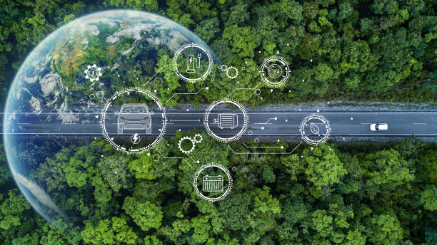 istock Electric vehicle car going through forest, EV electrical energy for environment, Nature power technology sustainable devlopment goals green energy, Ecosystem ecology healthy environment road trip 1479241305