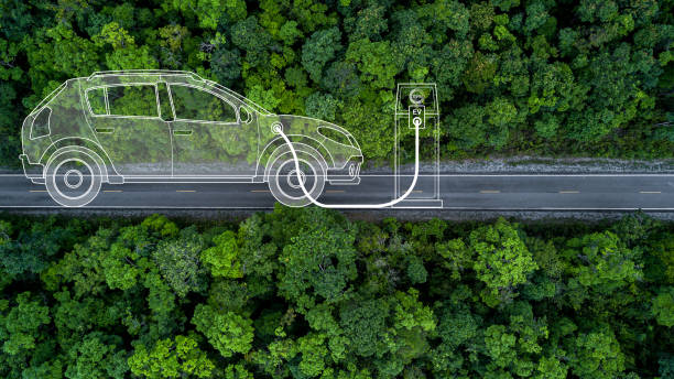 Electric vehicle car going through forest, EV electrical energy for environment, Nature power technology sustainable devlopment goals green energy, Ecosystem ecology healthy environment road trip vehículo eléctrico que atraviesa el bosque, ev energía eléctrica para el medio ambiente, tecnología de energía de la naturaleza objetivos de desarrollo sostenible energía verde, ecología del ecosistema medio ambiente saludable viaje por carretera