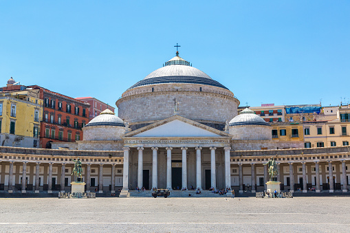 Basilica Reale Pontificia San Francesco da Paola in a beautiful summer day in Naples, Italy