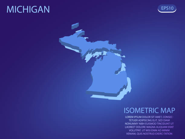 istock Isometric map of Michigan. Vector modern on blue background. Isolated 3D isometric concept for infographic. Vector illustration. EPS 10. 1479245101