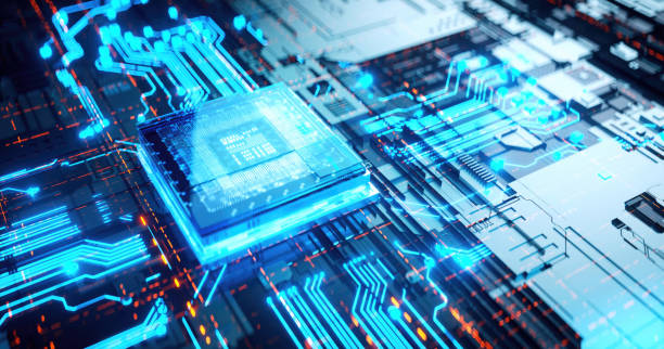 istock 3D rendering of cyberpunk AI. Circuit board. Technology background. Central Computer Processors CPU and GPU concept. Motherboard digital chip. Tech science background. 1479245696