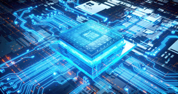 istock 3D rendering of cyberpunk AI. Circuit board. Technology background. Central Computer Processors CPU and GPU concept. Motherboard digital chip. Tech science background. 1479245751
