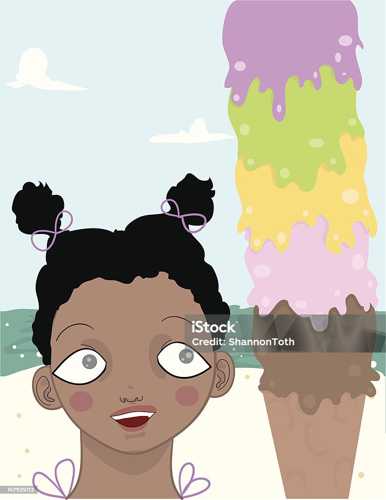 Garota & sorvete na praia - Vetor de Aluna royalty-free