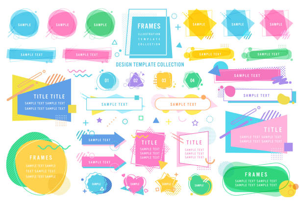 Memphis pattern and frame design set.  Illustrations, vectors, arrows, banners, templates.