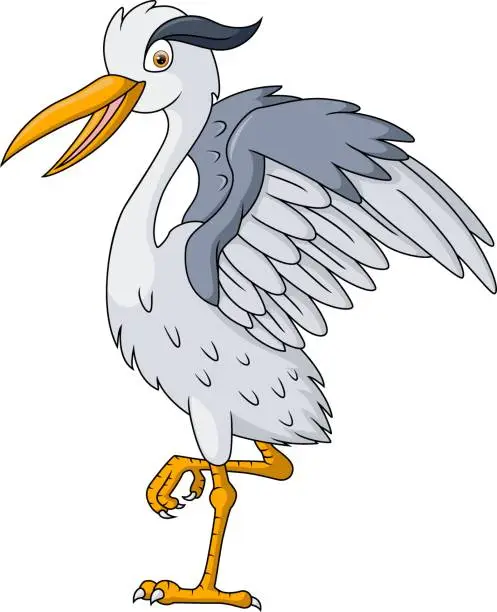 Vector illustration of Cute crane bird cartoon on white background