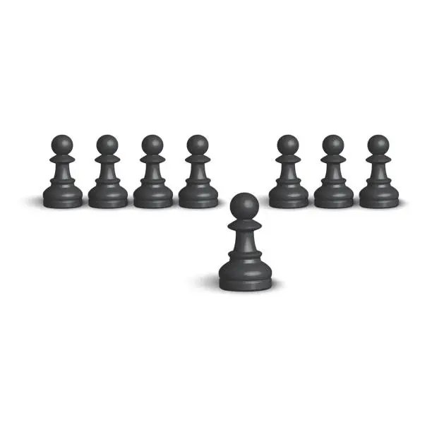 Vector illustration of Row black pawns. Teamwork concept. Business success strategy. Vector illustration.