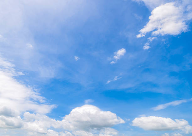 istock Panoramic view of clear blue sky and clouds, Blue sky background with tiny clouds. White fluffy clouds in the blue sky. 1479256888