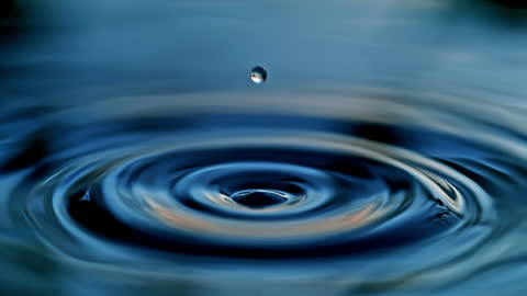 SPEED RAMP SLO MO Extreme close up droplet falling,rippling blue water surface