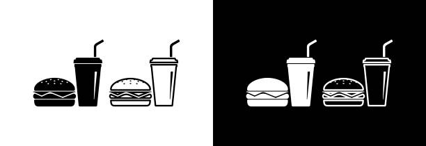 бургер и газированная вода. - cold sandwich illustrations stock illustrations
