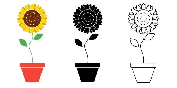 Vector illustration of sunflower pot icon