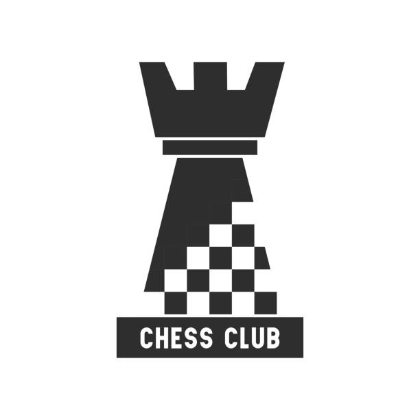 Chess logotype with rook Chess logotype. Rook. Lettering Chess Club. Black and white vector illustration with chess figure chess rook stock illustrations
