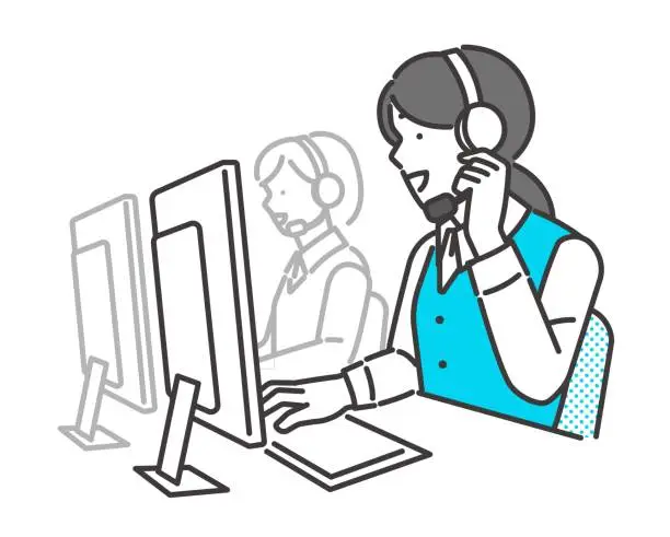 Vector illustration of Vector illustration material of a female operator working in a call center / service / explanation / business