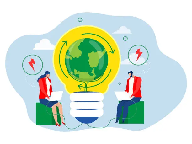 Vector illustration of Energy saving light bulb,ESG,Employee use green energy, Green electricity and power save concept.Sustainability   illustration vector.