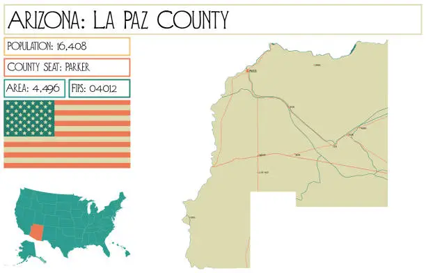 Vector illustration of Map of La Paz County in Arizona, USA.