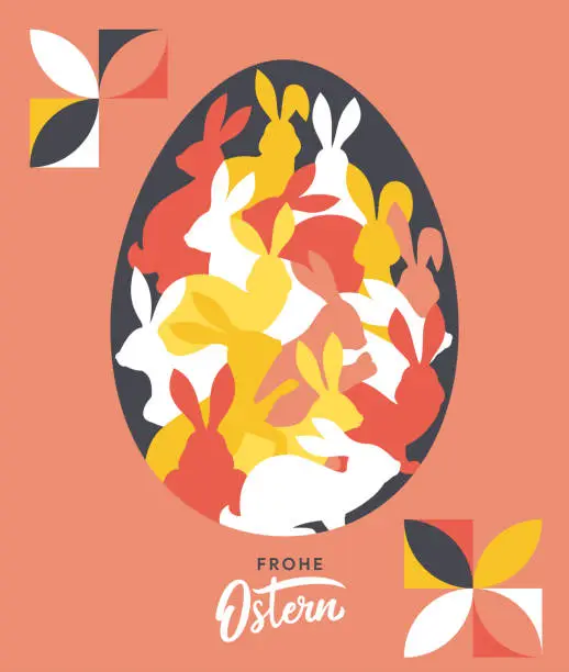 Vector illustration of Easter card with Egg and Rabbits Pattern.  Frohe Ostern.