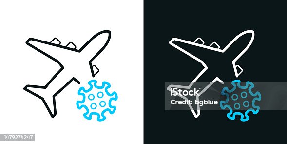 istock Travel restriction Coronavirus. Bicolor line icon on black or white background - Editable stroke 1479274247
