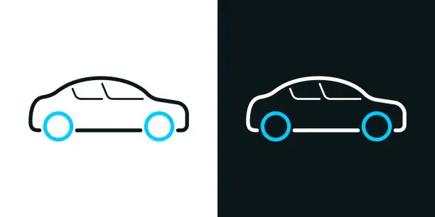 Vector illustration of Car - side view. Bicolor line icon on black or white background - Editable stroke
