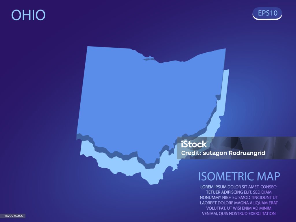 Ohip Vector Isometric Map Of Ohio Vector Modern On Blue Background Isolated 3d ...