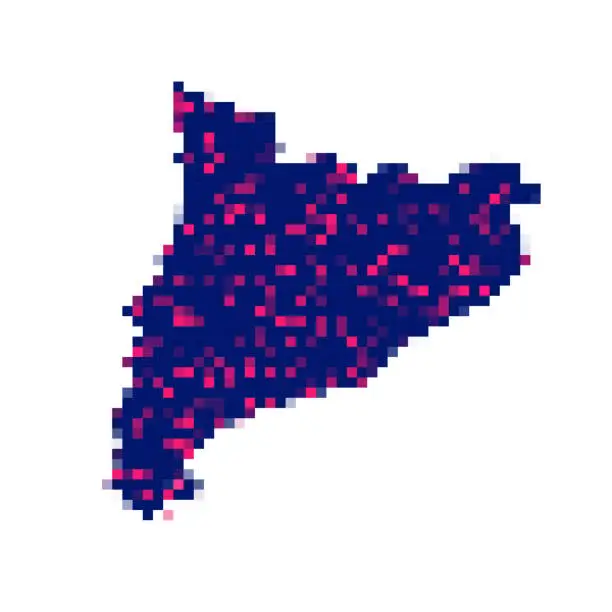 Vector illustration of Catalonia map in pixels on white background