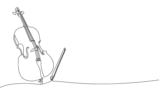One line continuous cello illustration. Line art classic musical instrument. Violoncello