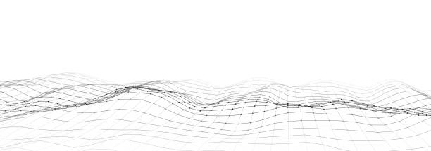 白い背景に点と線がつながったダイナミックな波。デジタル波の背景コンセプト。抽象的な技術の背景。ビッグデータの視覚化。ベクターイラスト。 - white background concepts three dimensional shape order点のイラスト素材／クリップアート素材／マンガ素材／アイコン素材