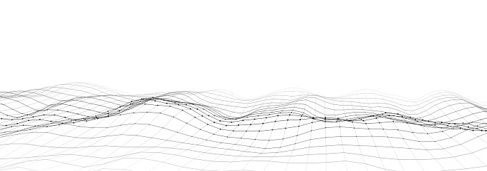 Dynamic wave with connected dots and lines on a white background. Digital wave background concept. Abstract technology background. Big data visualization.