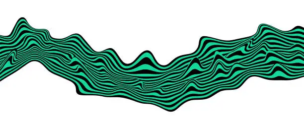 Vector illustration of Abstract optical illusion wave on white background. A flow of black and green stripes forming a wavy distortion effect. Vector Illustration.