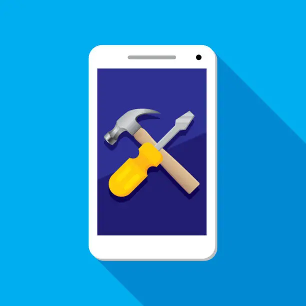 Vector illustration of Screwdriver and Hammer Smartphone Icon Flat