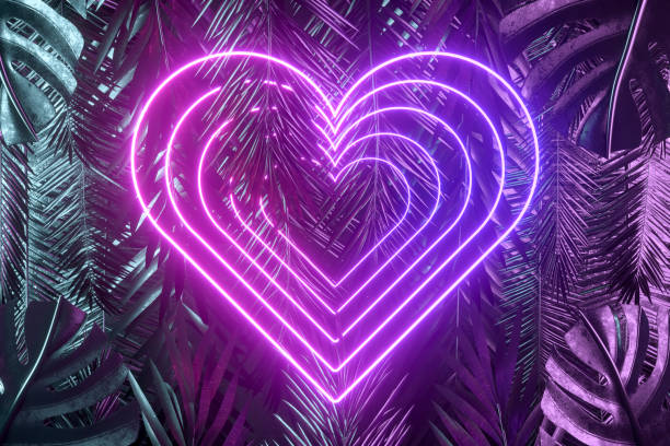 istock Tropical palm tree and monstera leaves with neon lightning frame, abstract background 1479283837