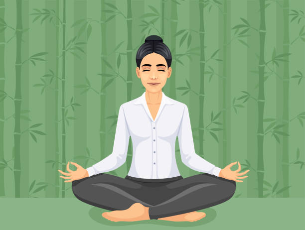медитирующая женщина. иллюстрация концепции медитации. - yoga women emotional stress praying stock illustrations