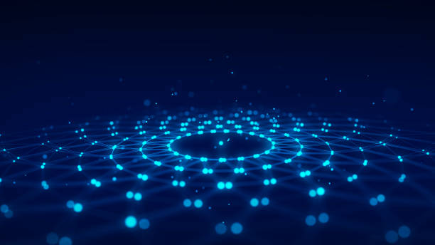 Futuristic of circular flow of particles. Digital cyberspace. Network connections structure. 3D rendering.
