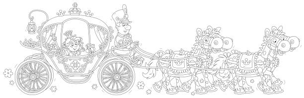 ilustraciones, imágenes clip art, dibujos animados e iconos de stock de princesita montada en su carruaje dorado - parade doll child baby