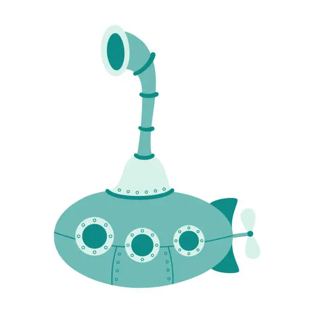 Vector illustration of vector illustration of cartoon submarine isolated on white
