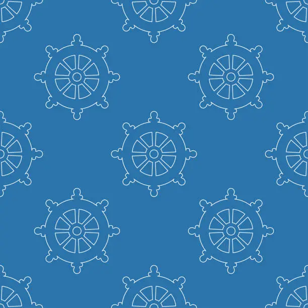 Vector illustration of cartoon nautical seamless pattern with boat helm