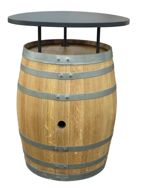 istock Stylish table made from old wooden barrel isolated on white 1479287391