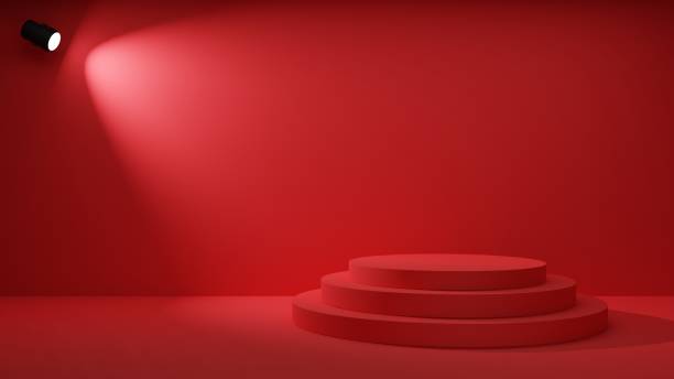 istock red podium with spotlight in the red room.3d rendering. 1479287446