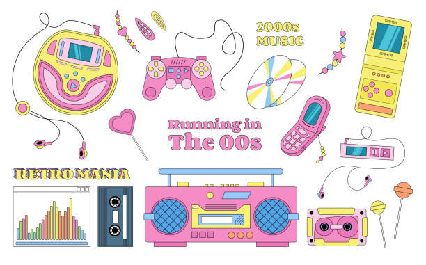 istock Collection of Y2K objects, music players, disks, decorations, vector objects, stickers, retro vibes. 1479287534